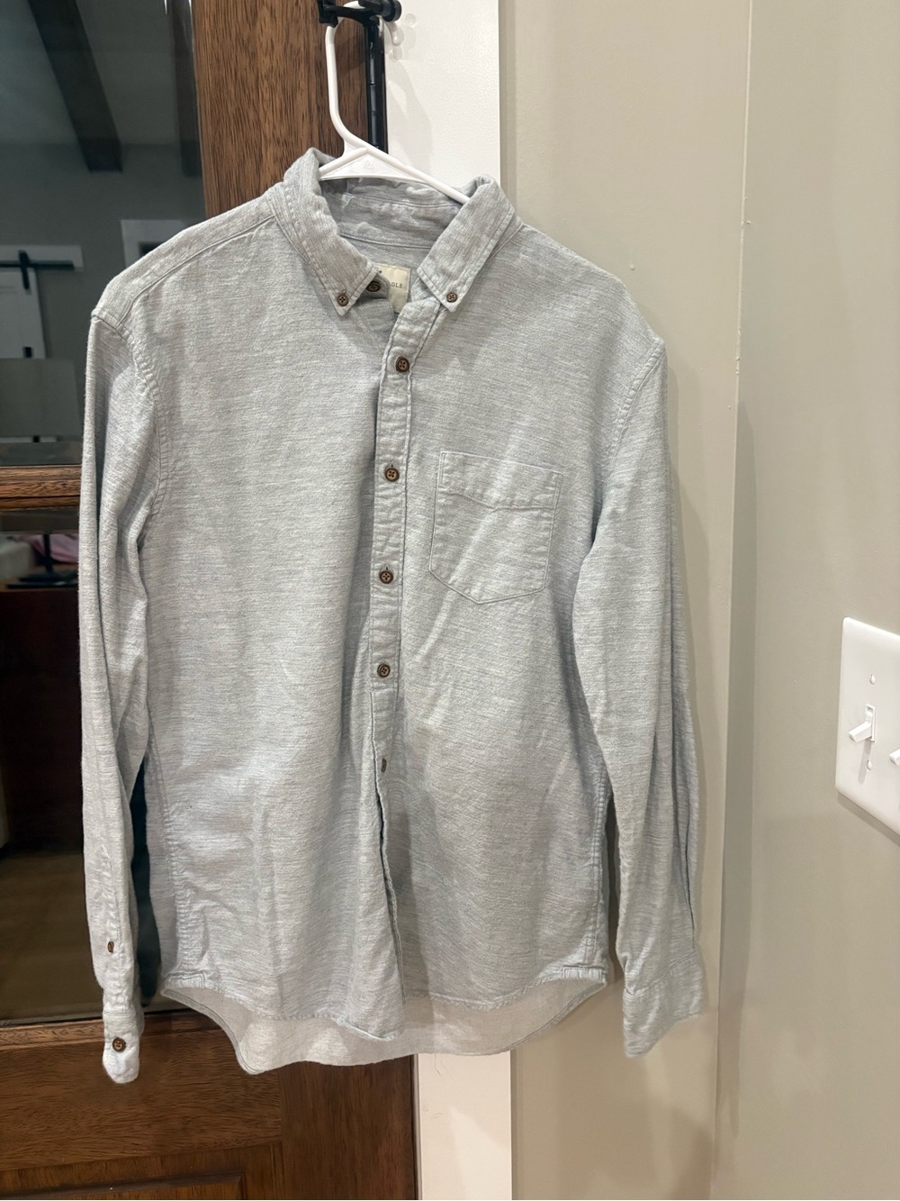 American Eagle Outfitters Light Gray Button-Down Shirt